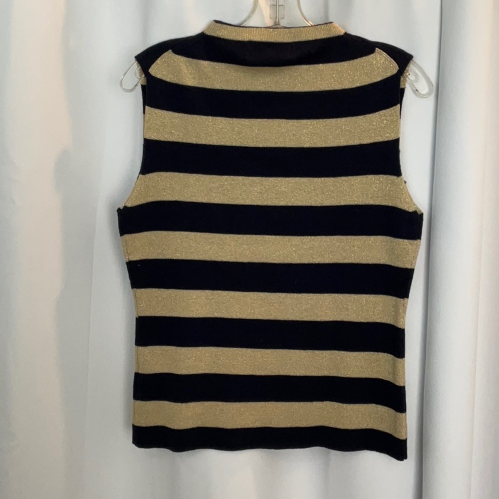 Christina Hope Navy Metallic Gold Stripe Knit Top & Gold Knit Pants Women Sz M - Picture 5 of 15